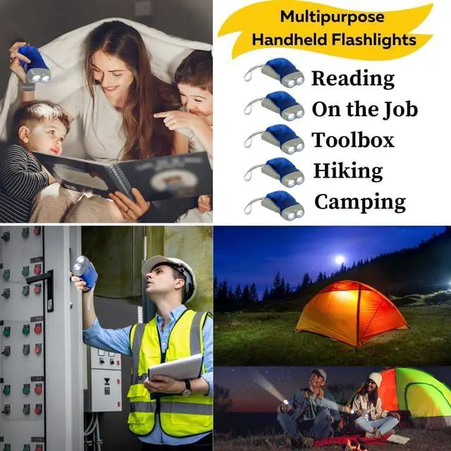 Alt view image 3 of 7 - Evelots Hand Crank Emergency Flashlights -12 Pack- Camping, Home, Car - Double LED Bright Lights - Great for Hiking, Outdoor Sports, Power Outage Easy to Use
