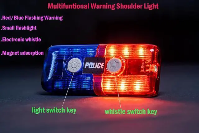 Alt view image 2 of 4 - Police Warning Strobe Shoulder lights Whistle Flashlight magnet, Safety Flashing Security Clip Signal light For Outdoor Rescue,Traffic Guidance,Police patrols,Cycling,Night run,Camping (with whistle)