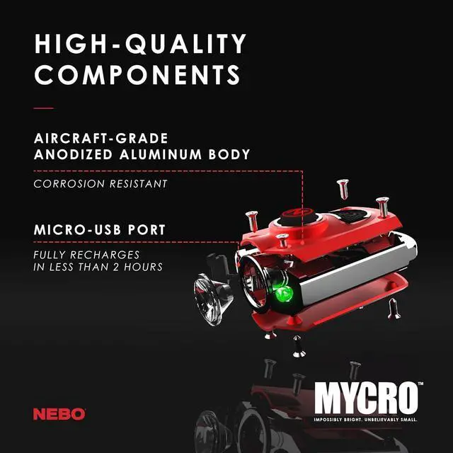 Alt view image 5 of 6 - NEBO Mycro Rechargeable LED Keychain Light | Key Ring Flashlight Features 6 Light Modes,