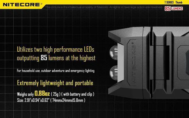 Alt view image 3 of 7 - Nitecore Thumb 85 Lumens USB Rechargeable White & Red LED Keychain Light - Tiltable Work Light with Clip and a LumenTac USB Charging Cable