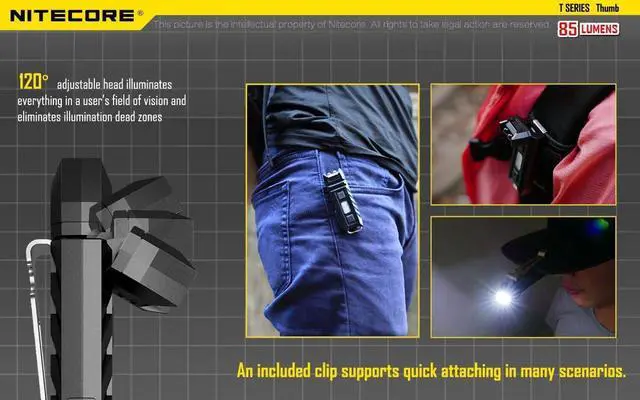 Alt view image 4 of 7 - Nitecore Thumb 85 Lumens USB Rechargeable White & Red LED Keychain Light - Tiltable Work Light with Clip and a LumenTac USB Charging Cable