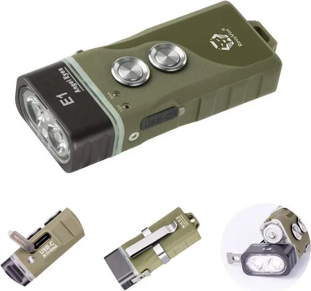Main image of RovyVon E1 Hybrid Battery EDC Flashlight, Max 700 Lumen with Dual LED 6500K Cool White, Pocket Size USB-C Rechargeable Keychain Flashlight, Dual Power by Built-in Li-po/Replaceable AAA(ArmyGreen)