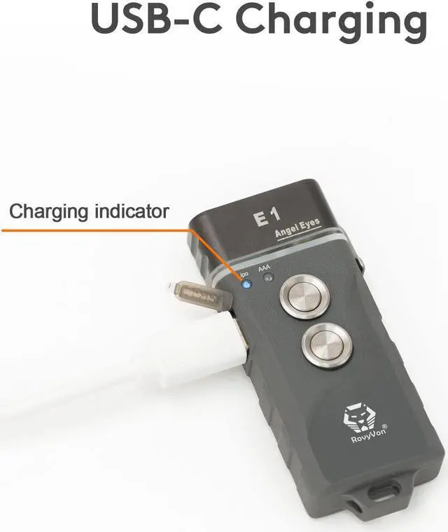 Alt view image 3 of 7 - RovyVon E1 Hybrid Battery EDC Flashlight, Max 700 Lumen with Dual LED 6500K Cool White, Pocket Size USB-C Rechargeable Keychain Flashlight, Dual Power by Built-in Li-po/Replaceable AAA(ArmyGreen)