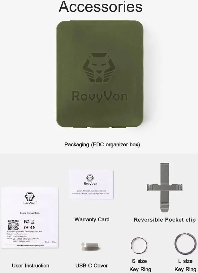 Alt view image 7 of 7 - RovyVon E1 Hybrid Battery EDC Flashlight, Max 700 Lumen with Dual LED 6500K Cool White, Pocket Size USB-C Rechargeable Keychain Flashlight, Dual Power by Built-in Li-po/Replaceable AAA(ArmyGreen)