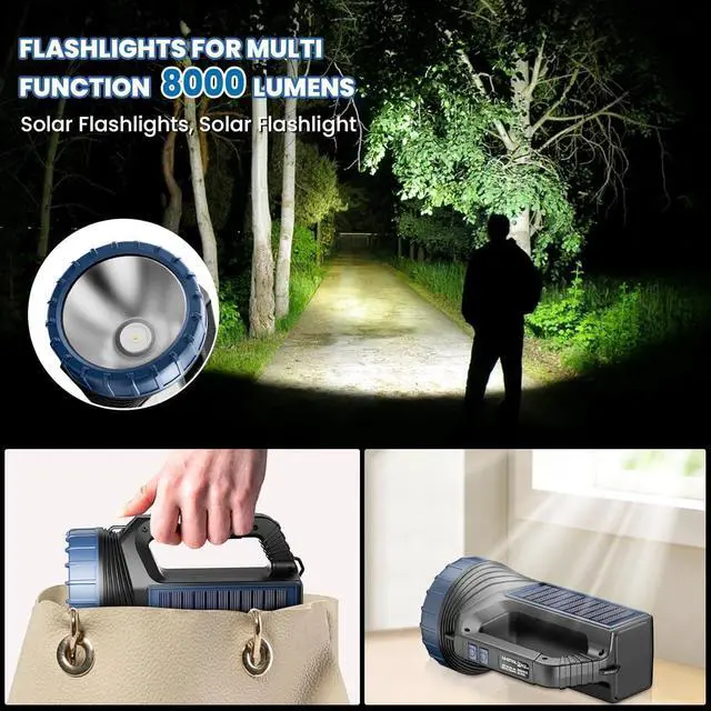Alt view image 2 of 7 - E-SHIDAI Solar FlashlightSolar Powered Flashlight for Multi Function 8000 Lumens with EmergencyPortable Bright Camping Rechargeable Flashlights for Home, Outdoor Hiking, Power Outages