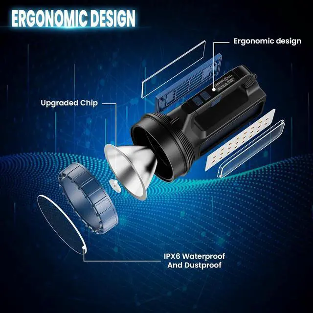 Alt view image 4 of 7 - E-SHIDAI Solar FlashlightSolar Powered Flashlight for Multi Function 8000 Lumens with EmergencyPortable Bright Camping Rechargeable Flashlights for Home, Outdoor Hiking, Power Outages