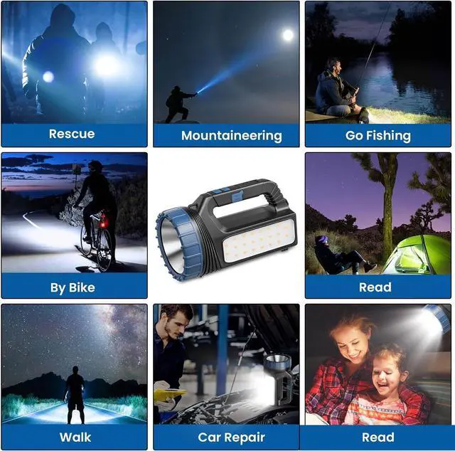 Alt view image 6 of 7 - E-SHIDAI Solar FlashlightSolar Powered Flashlight for Multi Function 8000 Lumens with EmergencyPortable Bright Camping Rechargeable Flashlights for Home, Outdoor Hiking, Power Outages