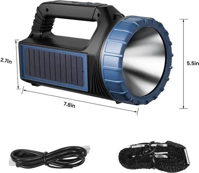 Alt view image 7 of 7 - E-SHIDAI Solar FlashlightSolar Powered Flashlight for Multi Function 8000 Lumens with EmergencyPortable Bright Camping Rechargeable Flashlights for Home, Outdoor Hiking, Power Outages