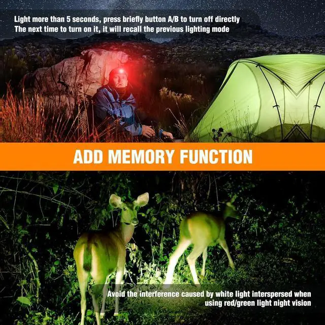 Alt view image 4 of 7 - EverBrite Rechargeable Headlamp, 350 Lumens Headlamp with Red Light and Memory Function, 7 Modes Running Headlamp, Bright Headlamps for Camping, Fishing, Hunting, Night Vision