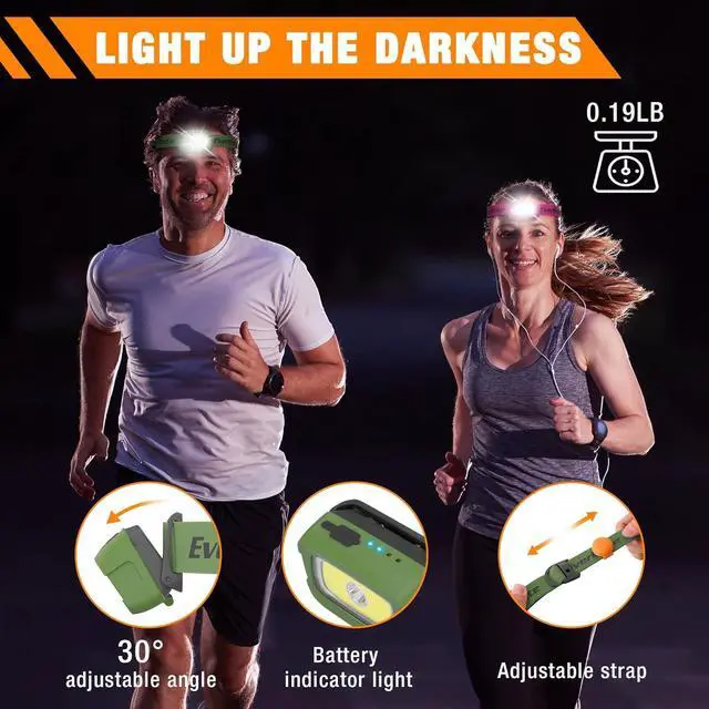 Alt view image 6 of 7 - EverBrite Rechargeable Headlamp, 350 Lumens Headlamp with Red Light and Memory Function, 7 Modes Running Headlamp, Bright Headlamps for Camping, Fishing, Hunting, Night Vision