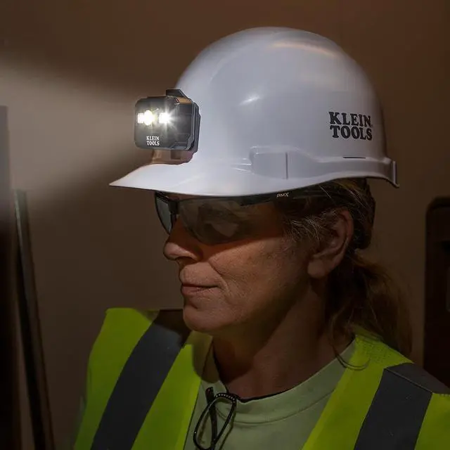 Alt view image 3 of 7 - Klein Tools 56062 Rechargeable LED Headlamp / Worklight for Klein Hardhats, 300 Lumens, All-Day Runtime, 3 Modes, for Work and Outdoors