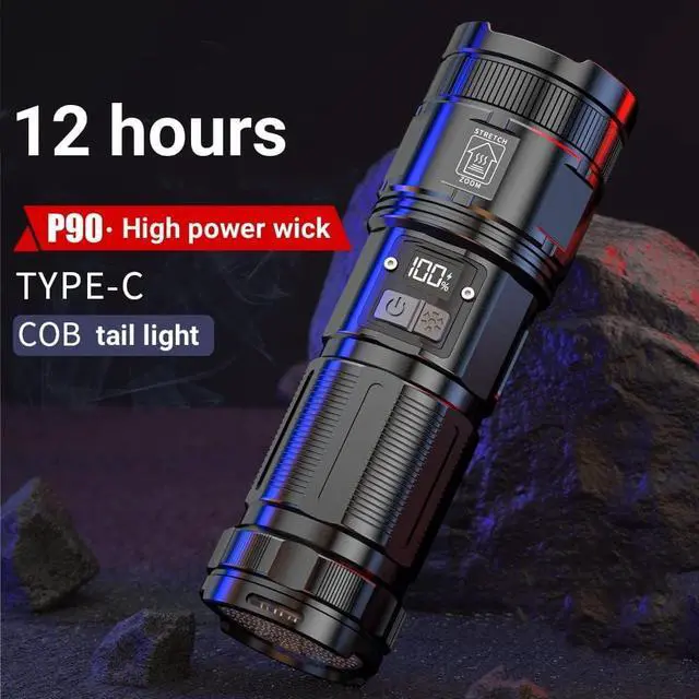 Alt view image 2 of 6 - Rechargeable Tactical Flashlights, 120000 Lumens Super Bright Led Flashlights with COB Work Light, High Powered, Powerful Handheld Flashlights for Emergencies Camping Hiking Holiday Gifts