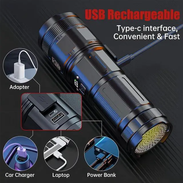 Alt view image 5 of 6 - Rechargeable Tactical Flashlights, 120000 Lumens Super Bright Led Flashlights with COB Work Light, High Powered, Powerful Handheld Flashlights for Emergencies Camping Hiking Holiday Gifts