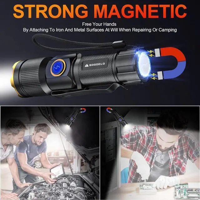 Alt view image 5 of 7 - Rechargeable Flashlights High Lumens Super Bright Small LED Flash Light 26 Hours Long Lasting 4 Lighting Modes Magnetic Zoomable Pocket Flashlight for Emergencies Home Camping (2 Pack)
