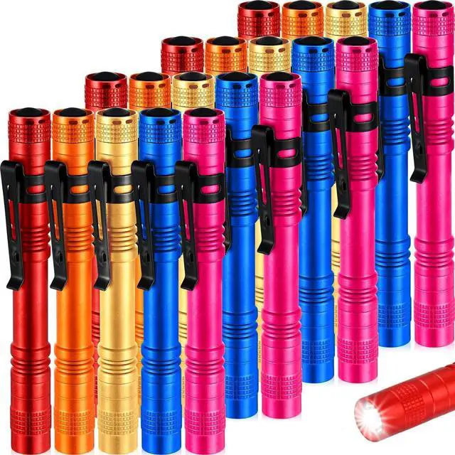 Main image of Hortsun 20 Pcs Mini Pen Light Flashlights Pocket Flashlights Pen with Clip Small LED Handheld Slim Torches for Christmas Gift Without Battery (Red, Rose Pink, Yellow, Blue, Orange,5.12 Inch)