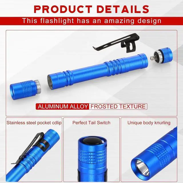 Alt view image 4 of 6 - Hortsun 20 Pcs Mini Pen Light Flashlights Pocket Flashlights Pen with Clip Small LED Handheld Slim Torches for Christmas Gift Without Battery (Red, Rose Pink, Yellow, Blue, Orange,5.12 Inch)