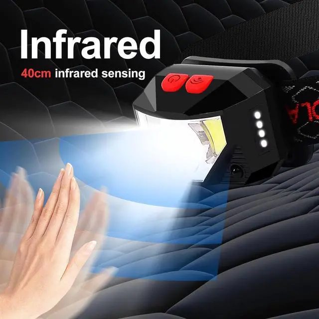 Alt view image 2 of 6 - Headlamp Rechargeable 2 Pack Bright LED Head Lamp Outdoor 1100 Lumen Headlight with White Red Light Motion Sensor Waterproof 8 Modes Headlamps Flashlights for Running Cycling Fishing