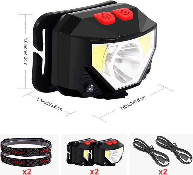Alt view image 6 of 6 - Headlamp Rechargeable 2 Pack Bright LED Head Lamp Outdoor 1100 Lumen Headlight with White Red Light Motion Sensor Waterproof 8 Modes Headlamps Flashlights for Running Cycling Fishing