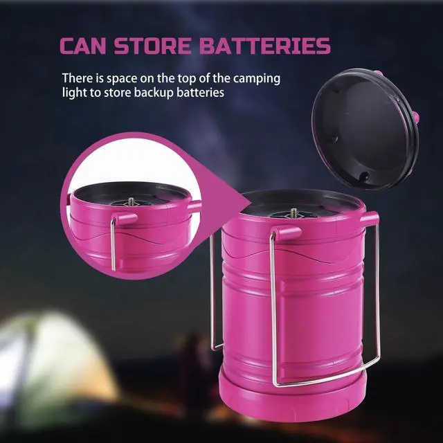 Alt view image 5 of 7 - Lichamp LED Camping Lantern, 4 Pack Battery Powered Flashlight for Power Outages, Portable Collapsible Hanging Light Essential for Home, Outdoor, Emergency Lamp Survival Kit Gear for Hurricane, Pink