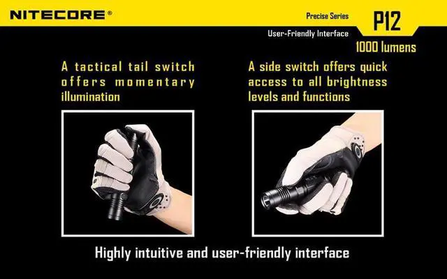 Alt view image 3 of 7 - NITECORE P12 2015 Version 1000 Lumens Precise Tactical Flashlight CREE XM-L2 U2 LED Waterproof Flashlight