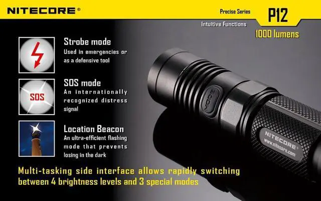 Alt view image 4 of 7 - NITECORE P12 2015 Version 1000 Lumens Precise Tactical Flashlight CREE XM-L2 U2 LED Waterproof Flashlight