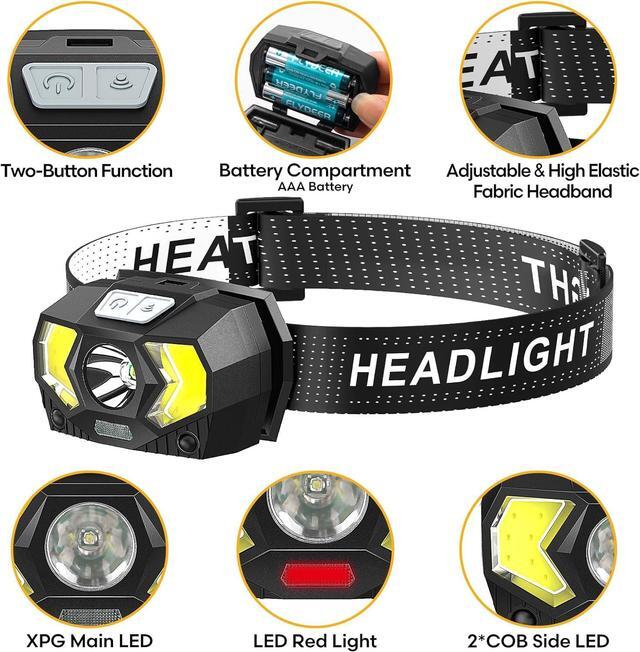 Alt view image 2 of 7 - Headlamp 2 Pack,1500 Lumen Bright LED Head Lamp with 7 Modes, Head Lights for Forehead with Red Light, IPX5 Waterproof Head Light for Adults and Kids Camping Running, 6AAA Batteries Included