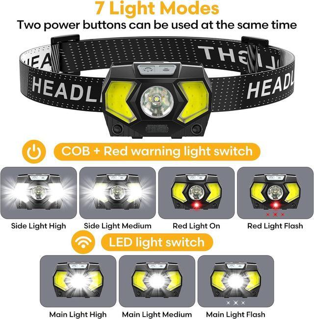 Alt view image 3 of 7 - Headlamp 2 Pack,1500 Lumen Bright LED Head Lamp with 7 Modes, Head Lights for Forehead with Red Light, IPX5 Waterproof Head Light for Adults and Kids Camping Running, 6AAA Batteries Included