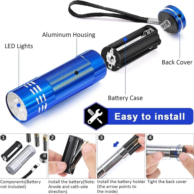 Alt view image 5 of 7 - 40-Pack Mini UV Handheld Blacklight Flashlights with Lanyard Assorted Colors, Detector for Pet Urine, Dry Stains & Scorpion Hunting