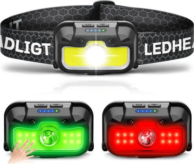 Main image of Headlamp Rechargeable, 1300 Lumen Ultra-Light Bright Head Lamp with White Red Green, 14 Modes Adjustable Waterproof Motion Sensor Headlight for Outdoor Camping Running