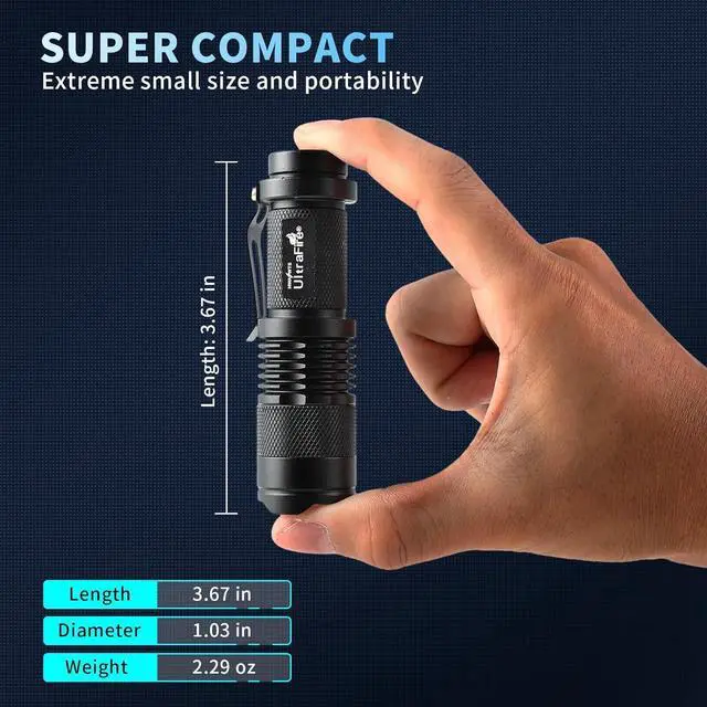Alt view image 4 of 7 - ULTRAFIRE 5 Pack SK68 Tactical and Small Flashlights,7w 3-Mode Pocket Torch Adjustable Focus Zoom Light Lamp