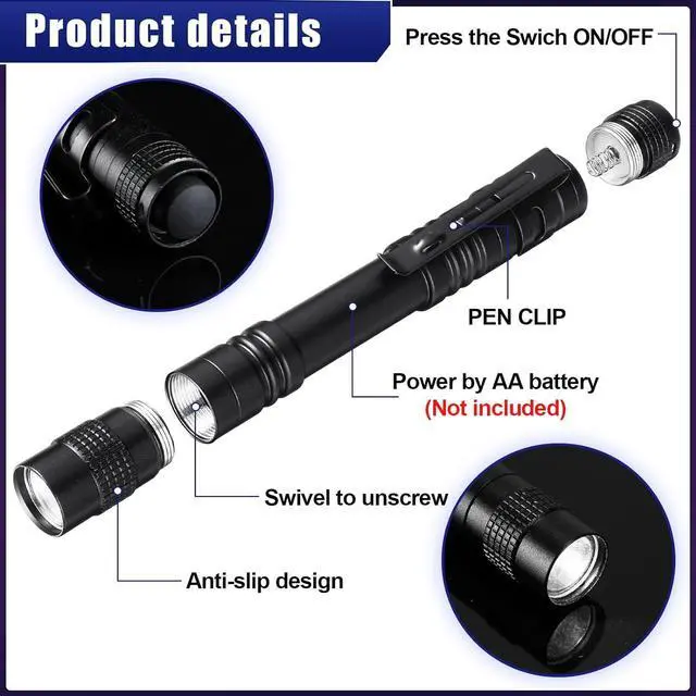 Alt view image 3 of 7 - Zhehao 30 Pcs Mini Led Flashlight Bright Aluminum Penlight Flashlights with Clip Small Water Resistant Pocket Flash Light for Night Reading Emergency Hurricane(White Light, 3.5 inch, 5.2 inch)