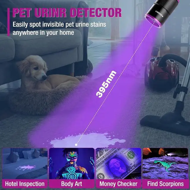 Alt view image 6 of 7 - EverBrite Rechargeable Pen Flashlight with UV Light and White Light, 395nm Black Flashlight with Clip, Zoomable 4 Modes with Memory Function, USB C Cable, for Camping, Emergency, Pet Urine Detection