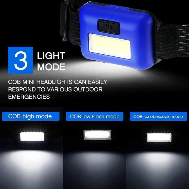 Alt view image 3 of 7 - Macarrie 24 LED Headlamp Flashlight, Cob Head Light with 3 Modes, Waterproof Headlamp for Adults and Kids, 72 AAA Batteries for Outdoor Night Survival Camping Running, 4 Colors