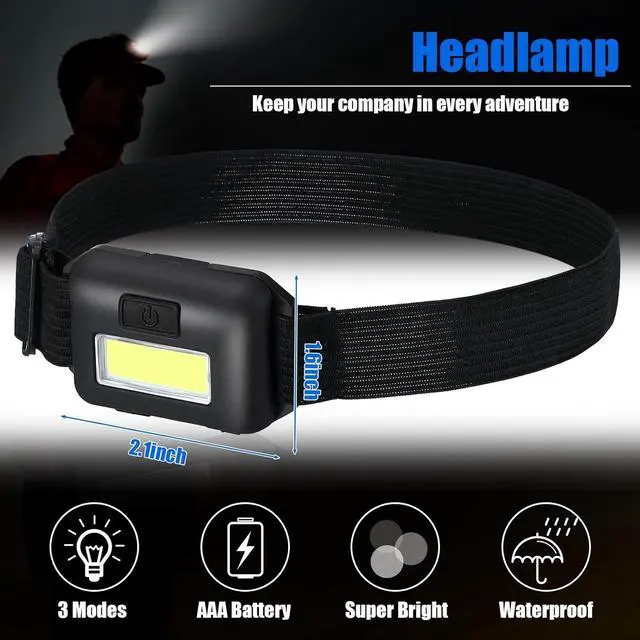 Alt view image 4 of 7 - Macarrie 24 LED Headlamp Flashlight, Cob Head Light with 3 Modes, Waterproof Headlamp for Adults and Kids, 72 AAA Batteries for Outdoor Night Survival Camping Running, 4 Colors