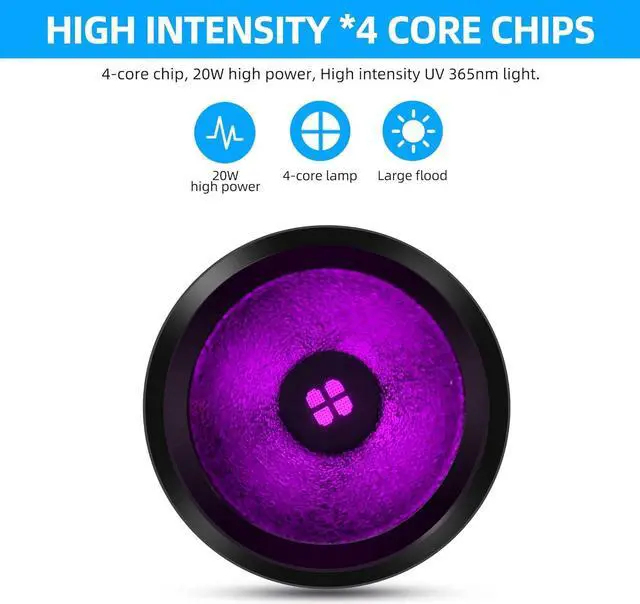 Alt view image 3 of 7 - DARKBEAM UV Flashlight Black Light 365nm, Blacklight Woods lamp Rechargeable, LED 20W Powerful Ultraviolet Lights for Pet Urine Detection, Mineral, Blood Tracking, Uranium Glass, Resin Curing