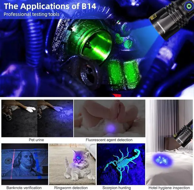 Alt view image 7 of 7 - DARKBEAM UV Flashlight Black Light 365nm, Blacklight Woods lamp Rechargeable, LED 20W Powerful Ultraviolet Lights for Pet Urine Detection, Mineral, Blood Tracking, Uranium Glass, Resin Curing