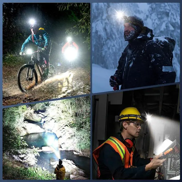 Alt view image 7 of 7 - 160000 LM 10 Modes Headlamp Sensor Red Warning Zoomable & Energy Saving 90 Hour Battery Standby Head Lamp IP68 Waterproof & 125° Adjustable Head light for Outdoor Camping Hiking Hunting Hardhat