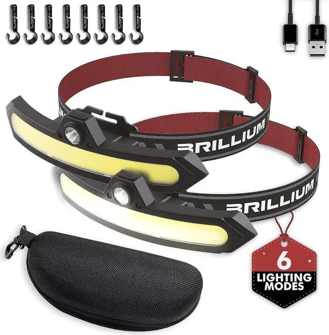 Main image of 2 Pack LED headlamp rechargeable, 1200 mAh battery head lamp with 6 lightning modes, Red safety headlight with adjustable light angle, led headlights high and low beam for camping, hiking, running