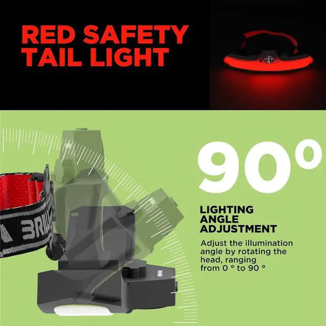Alt view image 5 of 7 - 2 Pack LED headlamp rechargeable, 1200 mAh battery head lamp with 6 lightning modes, Red safety headlight with adjustable light angle, led headlights high and low beam for camping, hiking, running