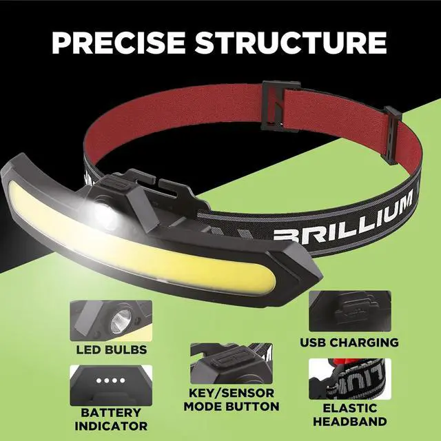 Alt view image 6 of 7 - 2 Pack LED headlamp rechargeable, 1200 mAh battery head lamp with 6 lightning modes, Red safety headlight with adjustable light angle, led headlights high and low beam for camping, hiking, running