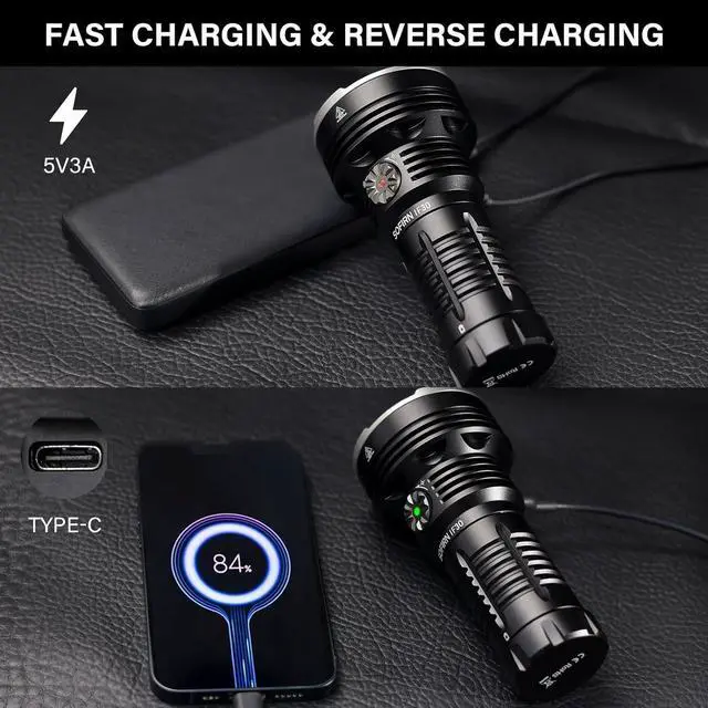 Alt view image 4 of 7 - sofirn IF30 Flashlight High Lumens, 12000 Lumens Ultra Bright Flashlight with 685 Meters Beam Distance Spotlight, Rechargeable Flashlight USB C, LED Flashlight Waterproof for Hunting, Searching