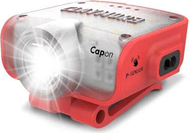 Main image of Claymore Capon 80C (Red) - LED Rechargeable Clip-On Cap Headlamp, Lightweight Hat Light for Camping, Running, Emergency & Industrial Use, Waterproof, Hands-Free Sensor, 45 Hours Battery Life.