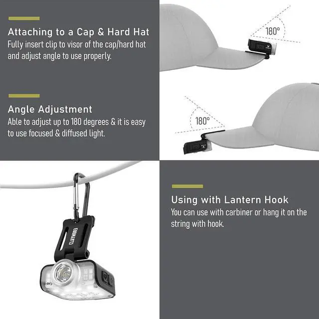 Alt view image 5 of 7 - Claymore Capon 80C (Black) - LED Rechargeable Clip-On Cap Headlamp, Lightweight Hat Light for Camping, Running, Emergency & Industrial Use, Waterproof, Hands-Free Sensor, 45 Hours Battery Life.