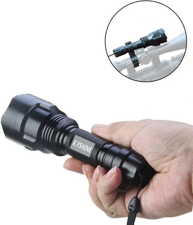 Alt view image 5 of 6 - LED Hunting Flashlight, HS-802 250 Yards Cree Coyote Hog Red Light Flashlight with Remote Tactical & Pressure Switch+ Barrel Mount+ Battery(not sold individually)+ Charger for Hunting, Fishing