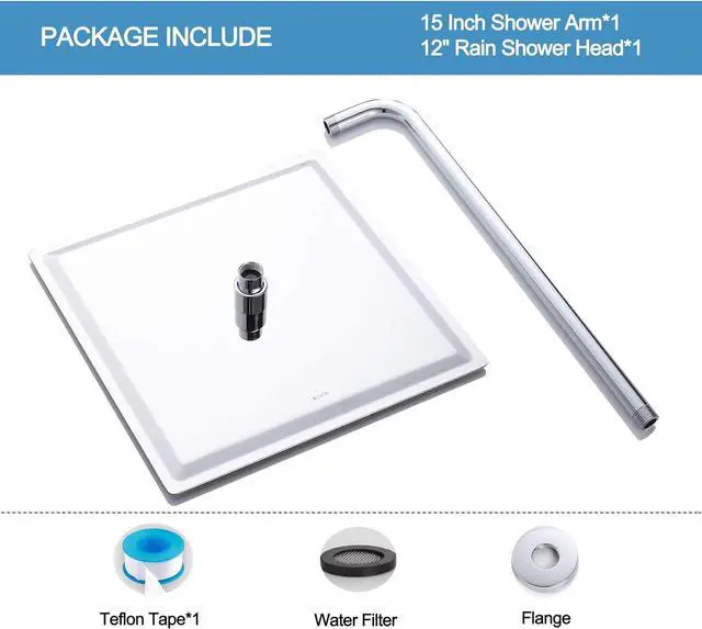Alt view image 6 of 7 - Square Rain Shower Head, High Pressure Rainfall Showerhead, Large Fixed Stainless Steel Polished Chrome Shower Rain, 12 Inch Rainhead and 15 Inch Extension Arm