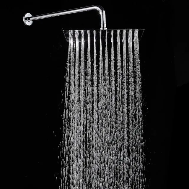Alt view image 7 of 7 - Square Rain Shower Head, High Pressure Rainfall Showerhead, Large Fixed Stainless Steel Polished Chrome Shower Rain, 12 Inch Rainhead and 15 Inch Extension Arm