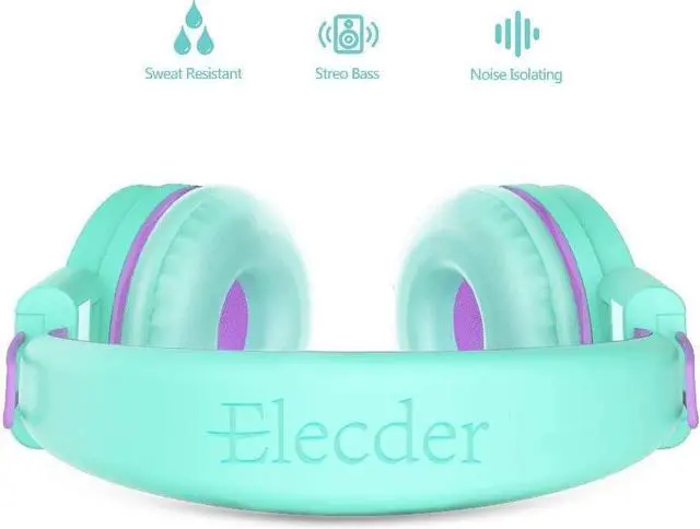 Alt view image 3 of 7 - ELECDER i37 Kids Headphones Children Girls Boys Teens Foldable Adjustable On Ear Headphones 3.5mm Jack Compatible Cellphones Computer MP3/4 Kindle School Tablet Green/Purple