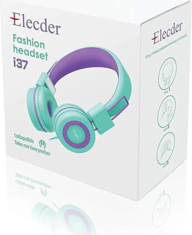 Alt view image 6 of 7 - ELECDER i37 Kids Headphones Children Girls Boys Teens Foldable Adjustable On Ear Headphones 3.5mm Jack Compatible Cellphones Computer MP3/4 Kindle School Tablet Green/Purple