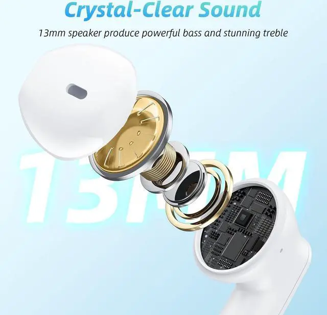 Alt view image 3 of 7 - Wireless Earbuds 40H Playtime 8H Continuous Playtime Bluetooth Ear Buds, IPX6 Waterproof Stereo Sound Bluetooth Wireless Headphones with Microphone and Charging Case for iOS Android Sports