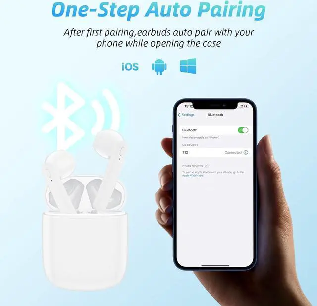 Alt view image 6 of 7 - Wireless Earbuds 40H Playtime 8H Continuous Playtime Bluetooth Ear Buds, IPX6 Waterproof Stereo Sound Bluetooth Wireless Headphones with Microphone and Charging Case for iOS Android Sports